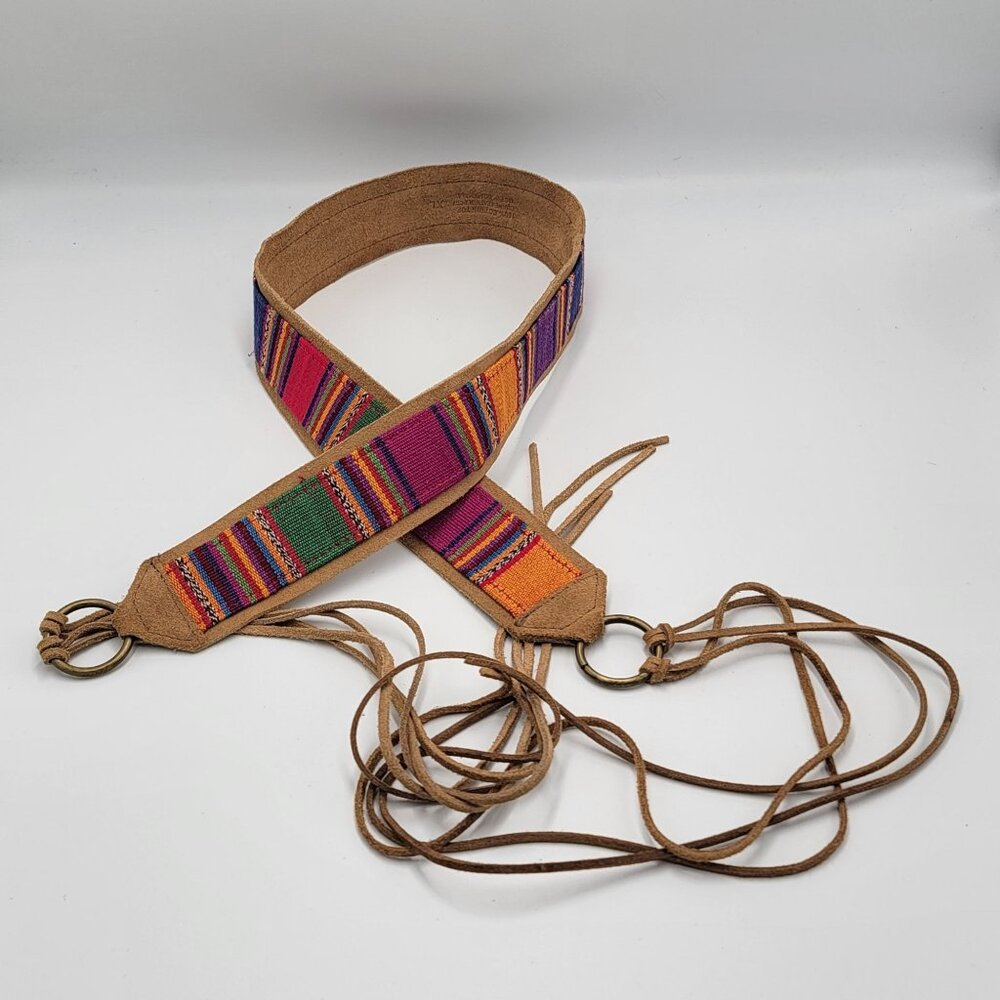 Vtg Suede/Leather Multicolor Boho Aztec Woven Pattern Western Belt
